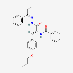 N-[(1Z)-3-oxo-3-[(2Z)-2-(1-phenylpropylidene)hydrazinyl]-1-(4-propoxyphenyl)prop-1-en-2-yl]benzamide