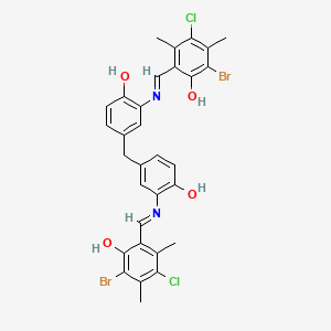 molecular formula C31H26Br2Cl2N2O4 B11551417 2,2'-{methanediylbis[(6-hydroxybenzene-3,1-diyl)nitrilo(E)methylylidene]}bis(6-bromo-4-chloro-3,5-dimethylphenol) 