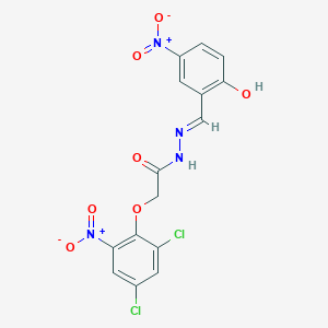 molecular formula C15H10Cl2N4O7 B11551479 2-(2,4-dichloro-6-nitrophenoxy)-N'-[(E)-(2-hydroxy-5-nitrophenyl)methylidene]acetohydrazide 