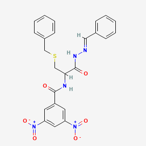 molecular formula C24H21N5O6S B11551512 N-[2-(Benzylsulfanyl)-1-{N'-[(E)-phenylmethylidene]hydrazinecarbonyl}ethyl]-3,5-dinitrobenzamide 