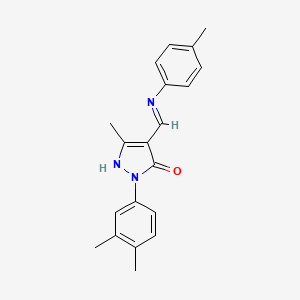 molecular formula C20H21N3O B11551523 2-(3,4-dimethylphenyl)-5-methyl-4-{[(4-methylphenyl)amino]methylidene}-2,4-dihydro-3H-pyrazol-3-one 