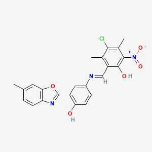 4-chloro-2-[(E)-{[4-hydroxy-3-(6-methyl-1,3-benzoxazol-2-yl)phenyl]imino}methyl]-3,5-dimethyl-6-nitrophenol