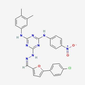 molecular formula C28H23ClN8O3 B11551568 6-[(2Z)-2-{[5-(4-chlorophenyl)furan-2-yl]methylidene}hydrazinyl]-N-(3,4-dimethylphenyl)-N'-(4-nitrophenyl)-1,3,5-triazine-2,4-diamine 