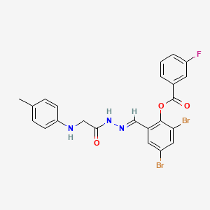 molecular formula C23H18Br2FN3O3 B11551575 2,4-Dibromo-6-[(E)-({2-[(4-methylphenyl)amino]acetamido}imino)methyl]phenyl 3-fluorobenzoate 