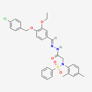 N-({N'-[(E)-{4-[(4-Chlorophenyl)methoxy]-3-ethoxyphenyl}methylidene]hydrazinecarbonyl}methyl)-N-(2,4-dimethylphenyl)benzenesulfonamide