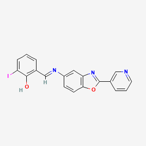 molecular formula C19H12IN3O2 B11551633 2-iodo-6-[(E)-{[2-(pyridin-3-yl)-1,3-benzoxazol-5-yl]imino}methyl]phenol 