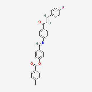 molecular formula C30H22FNO3 B11551658 4-[(E)-({4-[(2E)-3-(4-fluorophenyl)prop-2-enoyl]phenyl}imino)methyl]phenyl 4-methylbenzoate 