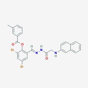 molecular formula C27H21Br2N3O3 B11551662 2,4-Dibromo-6-[(E)-({2-[(naphthalen-2-YL)amino]acetamido}imino)methyl]phenyl 3-methylbenzoate 