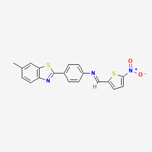 molecular formula C19H13N3O2S2 B11551726 4-(6-methyl-1,3-benzothiazol-2-yl)-N-[(E)-(5-nitrothiophen-2-yl)methylidene]aniline 