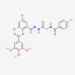 molecular formula C26H22Br2ClN3O7 B11551787 2,4-Dibromo-6-[(E)-({2-[(4-chlorophenyl)formamido]acetamido}imino)methyl]phenyl 3,4,5-trimethoxybenzoate 