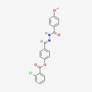 molecular formula C22H17ClN2O4 B11551791 4-{(E)-[2-(4-methoxybenzoyl)hydrazono]methyl}phenyl 2-chlorobenzoate 