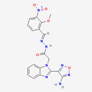 molecular formula C19H16N8O5 B11551818 2-[2-(4-amino-1,2,5-oxadiazol-3-yl)-1H-benzimidazol-1-yl]-N'-[(E)-(2-methoxy-3-nitrophenyl)methylidene]acetohydrazide 