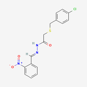 molecular formula C16H14ClN3O3S B11551827 2-[(4-chlorobenzyl)sulfanyl]-N'-[(E)-(2-nitrophenyl)methylidene]acetohydrazide 