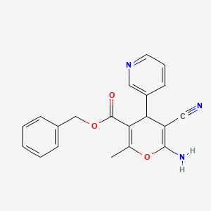 molecular formula C20H17N3O3 B11551864 benzyl 6-amino-5-cyano-2-methyl-4-(pyridin-3-yl)-4H-pyran-3-carboxylate 