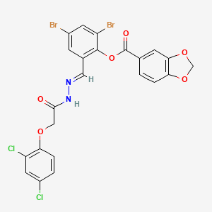 molecular formula C23H14Br2Cl2N2O6 B11551880 2,4-dibromo-6-[(E)-{2-[(2,4-dichlorophenoxy)acetyl]hydrazinylidene}methyl]phenyl 1,3-benzodioxole-5-carboxylate 