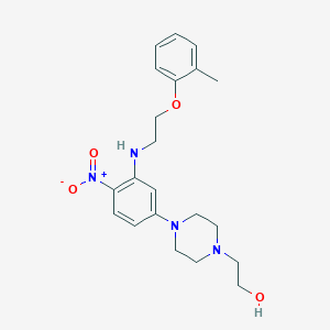 molecular formula C21H28N4O4 B11551890 2-{4-[4-Nitro-3-(2-o-tolyloxy-ethylamino)-phenyl]-piperazin-1-yl}-ethanol 