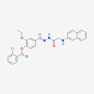 molecular formula C28H24ClN3O4 B11551956 2-Ethoxy-4-[(E)-({2-[(naphthalen-2-YL)amino]acetamido}imino)methyl]phenyl 2-chlorobenzoate 