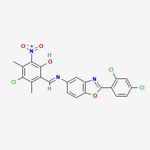 molecular formula C22H14Cl3N3O4 B11552143 4-chloro-2-[(E)-{[2-(2,4-dichlorophenyl)-1,3-benzoxazol-5-yl]imino}methyl]-3,5-dimethyl-6-nitrophenol 