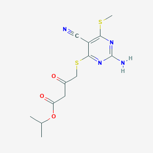 molecular formula C13H16N4O3S2 B11552223 Propan-2-yl 4-{[2-amino-5-cyano-6-(methylsulfanyl)pyrimidin-4-yl]sulfanyl}-3-oxobutanoate 