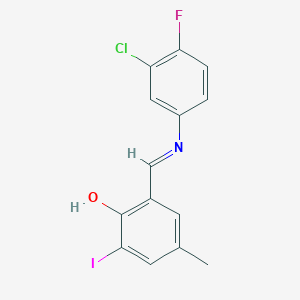 2-[(E)-[(3-Chloro-4-fluorophenyl)imino]methyl]-6-iodo-4-methylphenol