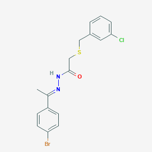 molecular formula C17H16BrClN2OS B11552232 N'-[(1E)-1-(4-bromophenyl)ethylidene]-2-[(3-chlorobenzyl)sulfanyl]acetohydrazide 