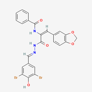 N-{(1E)-1-(1,3-benzodioxol-5-yl)-3-[(2E)-2-(3,5-dibromo-4-hydroxybenzylidene)hydrazinyl]-3-oxoprop-1-en-2-yl}benzamide