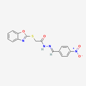 molecular formula C16H12N4O4S B11552256 2-(1,3-benzoxazol-2-ylsulfanyl)-N'-[(E)-(4-nitrophenyl)methylidene]acetohydrazide 