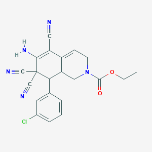 molecular formula C21H18ClN5O2 B11552300 ethyl 6-amino-8-(3-chlorophenyl)-5,7,7-tricyano-3,7,8,8a-tetrahydroisoquinoline-2(1H)-carboxylate 