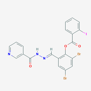 molecular formula C20H12Br2IN3O3 B11552310 2,4-dibromo-6-{(E)-[2-(pyridin-3-ylcarbonyl)hydrazinylidene]methyl}phenyl 2-iodobenzoate 