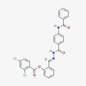 molecular formula C28H19Cl2N3O4 B11552329 2-[(E)-{[(4-Benzamidophenyl)formamido]imino}methyl]phenyl 2,4-dichlorobenzoate 