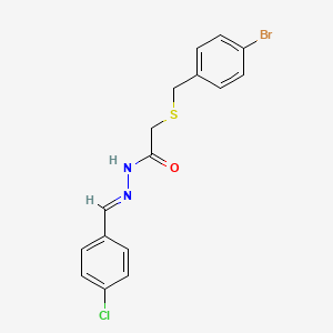 molecular formula C16H14BrClN2OS B11552341 2-[(4-bromobenzyl)sulfanyl]-N'-[(E)-(4-chlorophenyl)methylidene]acetohydrazide 