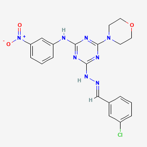 molecular formula C20H19ClN8O3 B11552421 4-[(2E)-2-(3-chlorobenzylidene)hydrazinyl]-6-(morpholin-4-yl)-N-(3-nitrophenyl)-1,3,5-triazin-2-amine 