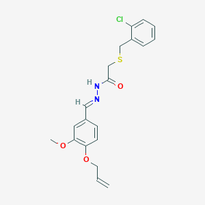 molecular formula C20H21ClN2O3S B11552440 2-[(2-chlorobenzyl)sulfanyl]-N'-{(E)-[3-methoxy-4-(prop-2-en-1-yloxy)phenyl]methylidene}acetohydrazide 