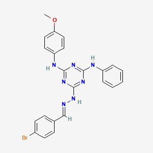 molecular formula C23H20BrN7O B11552449 6-[(2E)-2-(4-bromobenzylidene)hydrazinyl]-N-(4-methoxyphenyl)-N'-phenyl-1,3,5-triazine-2,4-diamine 