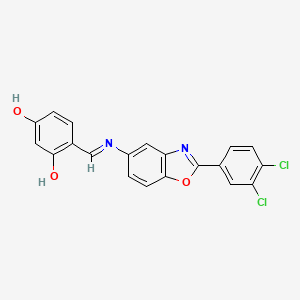 molecular formula C20H12Cl2N2O3 B11552489 4-[(E)-{[2-(3,4-dichlorophenyl)-1,3-benzoxazol-5-yl]imino}methyl]benzene-1,3-diol 