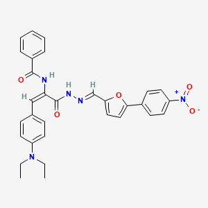 molecular formula C31H29N5O5 B11552504 N-{(1E)-1-[4-(diethylamino)phenyl]-3-[(2E)-2-{[5-(4-nitrophenyl)furan-2-yl]methylidene}hydrazinyl]-3-oxoprop-1-en-2-yl}benzamide 