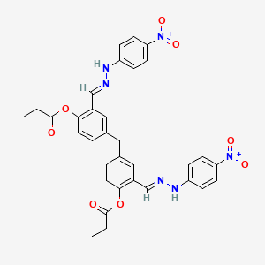 molecular formula C33H30N6O8 B11552555 methanediylbis-2-{(E)-[2-(4-nitrophenyl)hydrazinylidene]methyl}benzene-4,1-diyl dipropanoate 