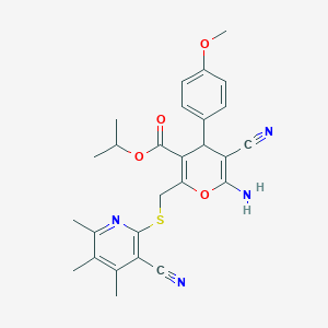 propan-2-yl 6-amino-5-cyano-2-{[(3-cyano-4,5,6-trimethylpyridin-2-yl)sulfanyl]methyl}-4-(4-methoxyphenyl)-4H-pyran-3-carboxylate