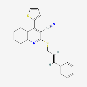 molecular formula C23H20N2S2 B11552594 2-{[(2E)-3-phenylprop-2-en-1-yl]sulfanyl}-4-(thiophen-2-yl)-5,6,7,8-tetrahydroquinoline-3-carbonitrile 