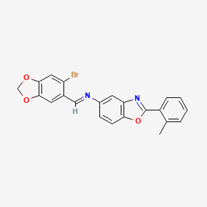 molecular formula C22H15BrN2O3 B11552610 N-[(E)-(6-bromo-1,3-benzodioxol-5-yl)methylidene]-2-(2-methylphenyl)-1,3-benzoxazol-5-amine 