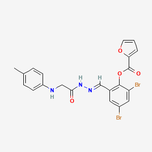 2,4-Dibromo-6-[(E)-({2-[(4-methylphenyl)amino]acetamido}imino)methyl]phenyl furan-2-carboxylate