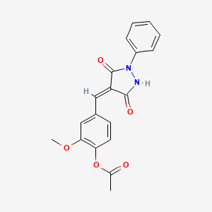 molecular formula C19H16N2O5 B11552686 4-[(E)-(3,5-dioxo-1-phenylpyrazolidin-4-ylidene)methyl]-2-methoxyphenyl acetate 