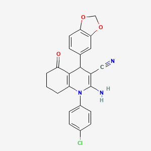 molecular formula C23H18ClN3O3 B11552692 2-Amino-4-(benzo[d][1,3]dioxol-5-yl)-1-(4-chlorophenyl)-5-oxo-1,4,5,6,7,8-hexahydroquinoline-3-carbonitrile CAS No. 311330-83-3