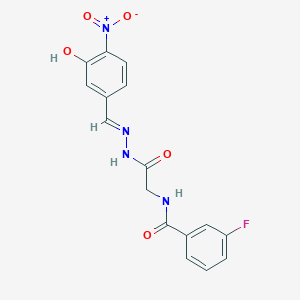 molecular formula C16H13FN4O5 B11552696 3-Fluoro-N-({N'-[(E)-(3-hydroxy-4-nitrophenyl)methylidene]hydrazinecarbonyl}methyl)benzamide 