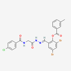 2,4-Dibromo-6-[(E)-({2-[(4-chlorophenyl)formamido]acetamido}imino)methyl]phenyl 3-methylbenzoate