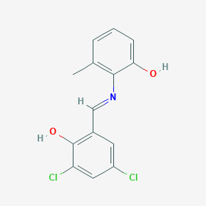 molecular formula C14H11Cl2NO2 B11552791 2,4-Dichloro-6-[(E)-[(2-hydroxy-6-methylphenyl)imino]methyl]phenol 