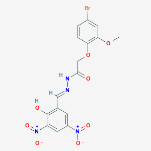 molecular formula C16H13BrN4O8 B11552806 2-(4-bromo-2-methoxyphenoxy)-N'-[(E)-(2-hydroxy-3,5-dinitrophenyl)methylidene]acetohydrazide 