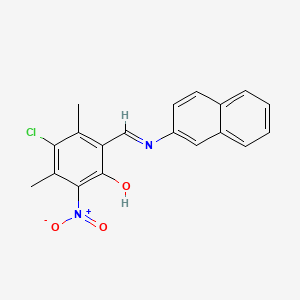 molecular formula C19H15ClN2O3 B11552811 4-chloro-3,5-dimethyl-2-[(E)-(naphthalen-2-ylimino)methyl]-6-nitrophenol 