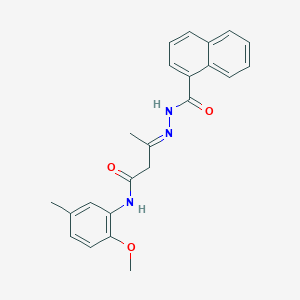 molecular formula C23H23N3O3 B11552813 N-(2-Methoxy-5-methyl-phenyl)-3-[(naphthalene-1-carbonyl)-hydrazono]-butyramide 