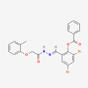 molecular formula C23H18Br2N2O4 B11552898 2,4-dibromo-6-[(E)-{2-[(2-methylphenoxy)acetyl]hydrazinylidene}methyl]phenyl benzoate 